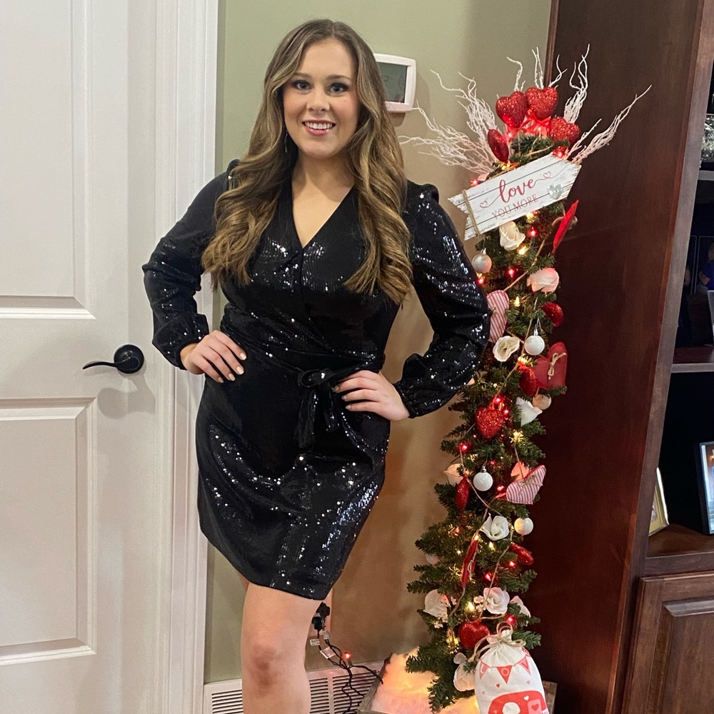 Sequin black long sleeve mini dress